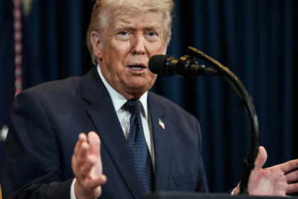 Donald Trump photographed during a speech