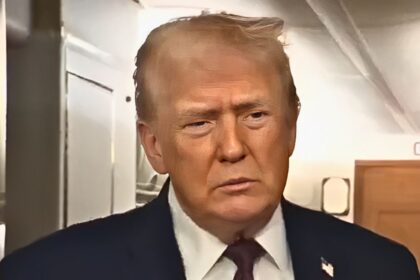 Donald Trump speaks after arriving on Air Force One amid ongoing policy battles