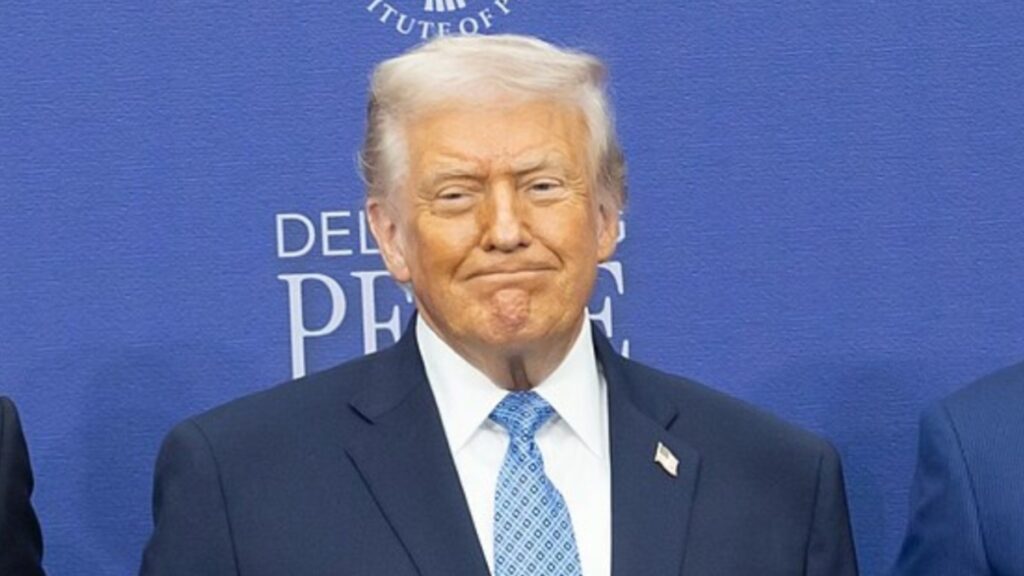 Donald Trump takes his time exit Air Force One as he struggles with balance.