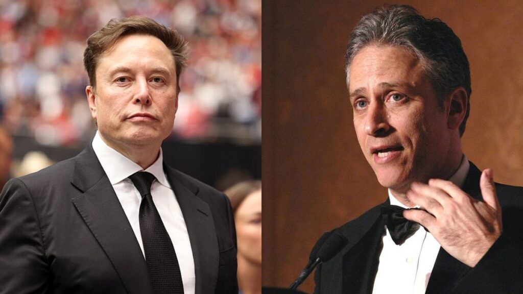 Elon Musk and Jon Stewart go head-to-head on democracy and social media algorithms. (left- Gage Skidmore/Wikimedia Commons) and (right-via pixabay).