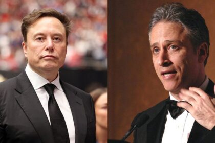 Elon Musk and Jon Stewart go head-to-head on democracy and social media algorithms. (left- Gage Skidmore/Wikimedia Commons) and (right-via pixabay).