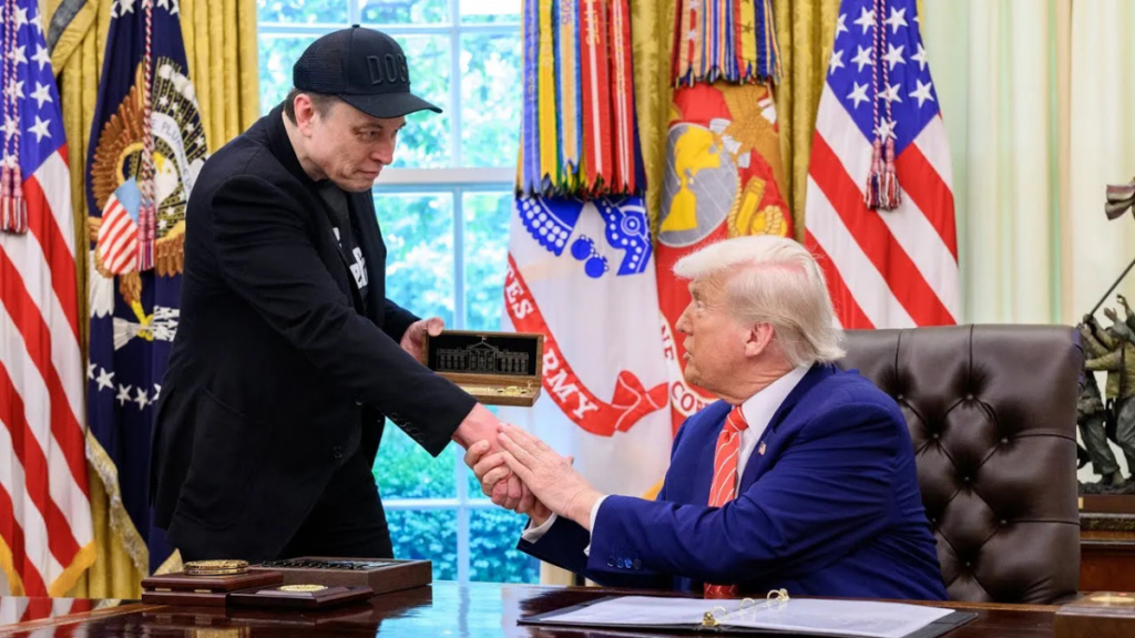 Elon Musk pictured with Donald Trump