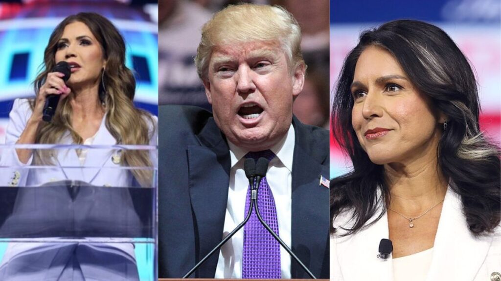 Is Tulsi Gabbard Next to Leave Trump’s Team After Kristi Noem? Big Claims Emerge (Left: Wikimedia Commons | Middle & Right: Gage Skidmore/Flickr).