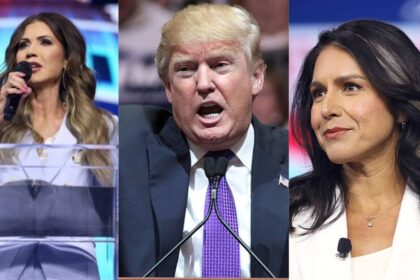 Is Tulsi Gabbard Next to Leave Trump’s Team After Kristi Noem? Big Claims Emerge (Left: Wikimedia Commons | Middle & Right: Gage Skidmore/Flickr).