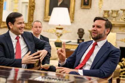 United States Secretary of State Marco Rubio (L) and Vice President JD Vance