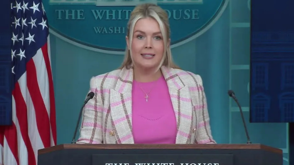 Karoline Leavitt clicked at a press briefing.