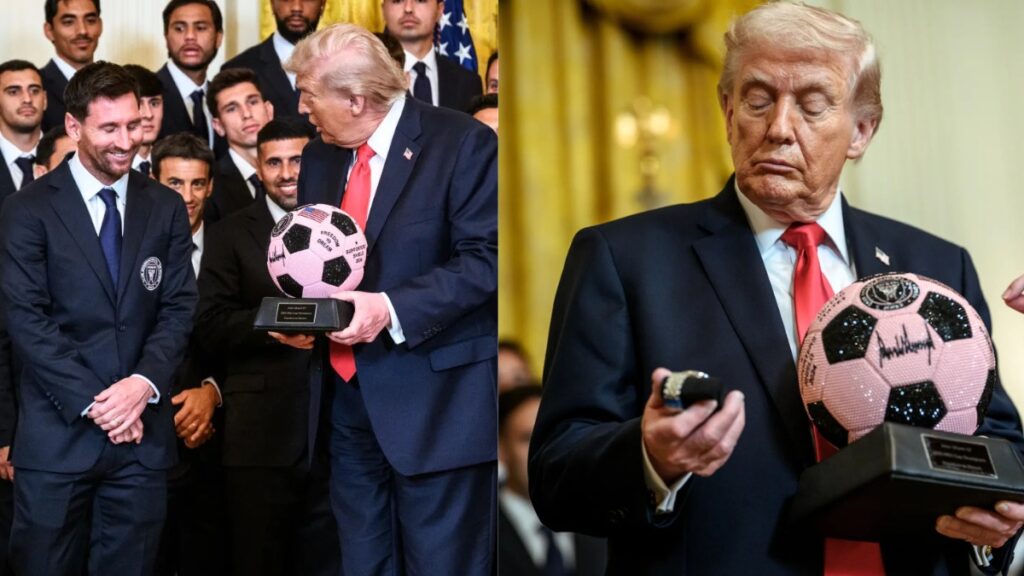Lionel Messi gives Donald Trump pink watch