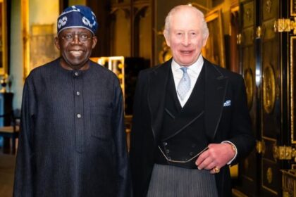 Nigerian President Bola Ahmed Tinubu with King Charles III at Windsor Castle. (Instagram/@officialasiwajubat).
