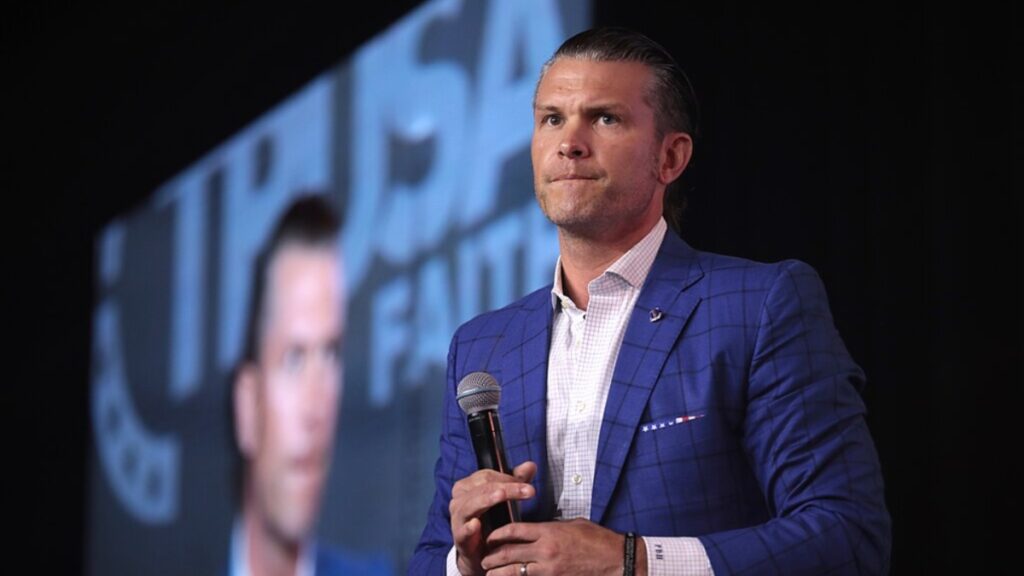 Pete Hegseth during speech.