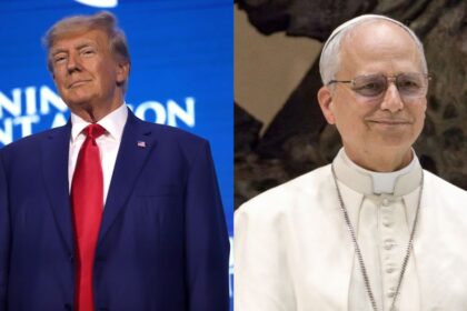 Pope Leo XIV delivered a powerful warning to Donald Trump in his Palm Sunday address. (left- Flickr/ Gage Skidmore) and (right- Wikimedia Commons/ Edgar Beltrán).