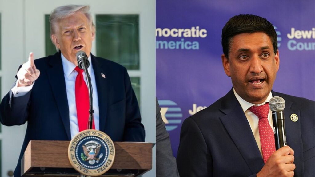 Rep Ro Khanna questions Trump’s war strategy after Operation Epic Fury on The Bulwark Podcast. (left- X/White House) and (right- Wikimedia Commons/ Jewish Democratic Council of America).