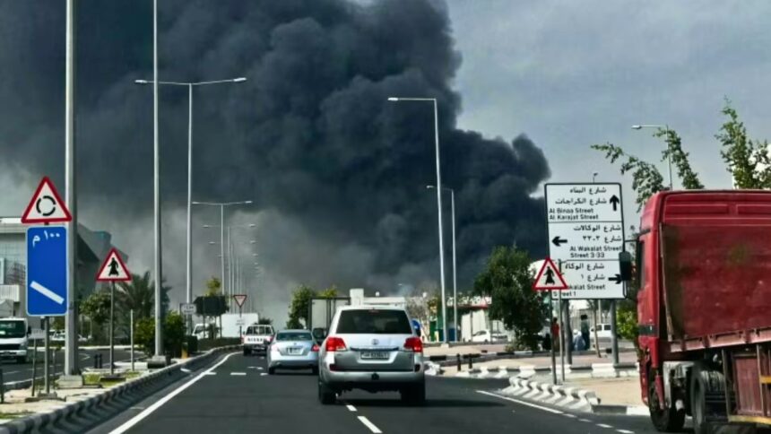 Smoke rises over Tehran as Iran retaliates with strikes across the Gulf region.