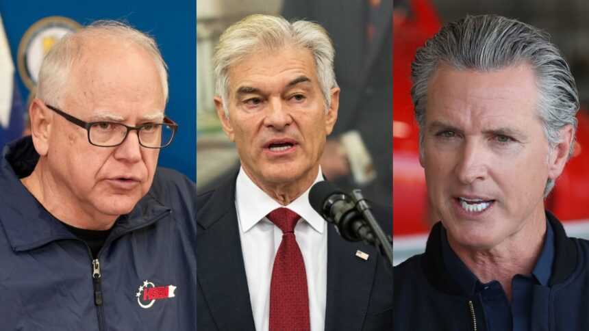 Minnesota Gov. Tim Walz, Administrator of the Centers for Medicare and Medicaid Services Dr. Oz, and California Gov. Gavin Newsom