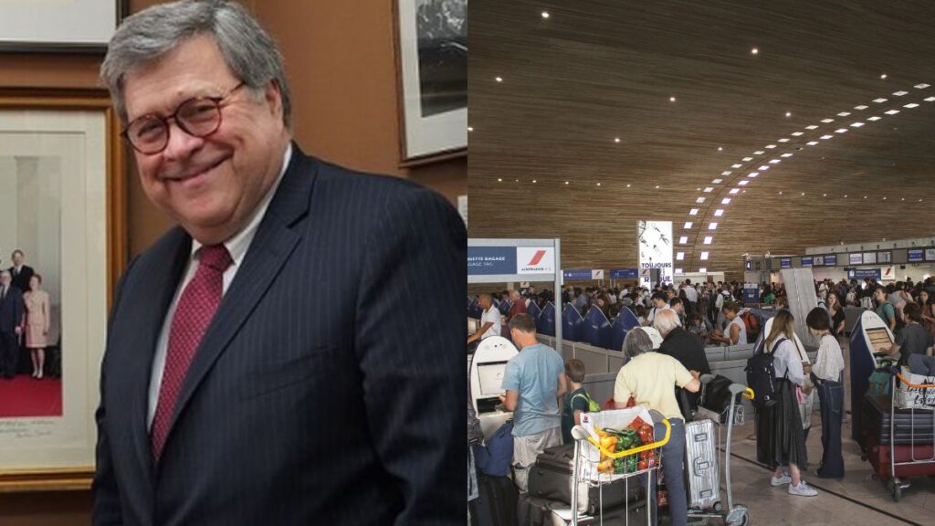 William Barr in airport line during shutdown