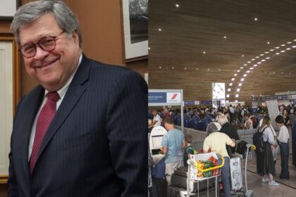 William Barr in airport line during shutdown