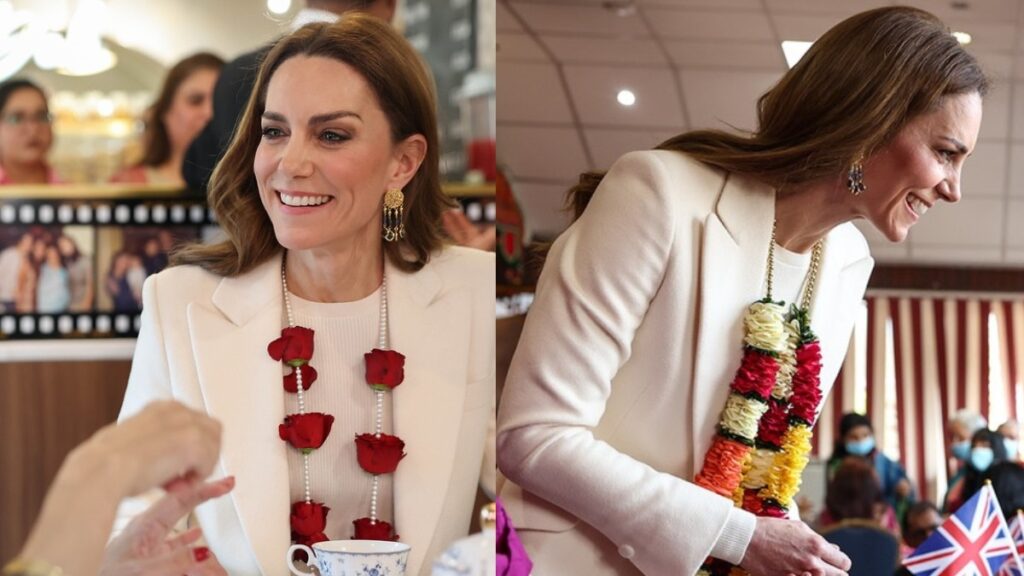 Kate Middleton. the Princess of Wales, joined a dance with people celebrating Holi in Leicester, UK