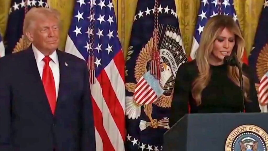 President Donald Trump and First Lady Melania Trump spoke at the Women's History Month event at the White House