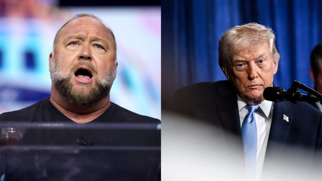 Alex Jones gets emotional as he warns about Trump’s health and declining cognitive state. (left- Flickr/ Gage Skidmore) and (right- rawpixel).