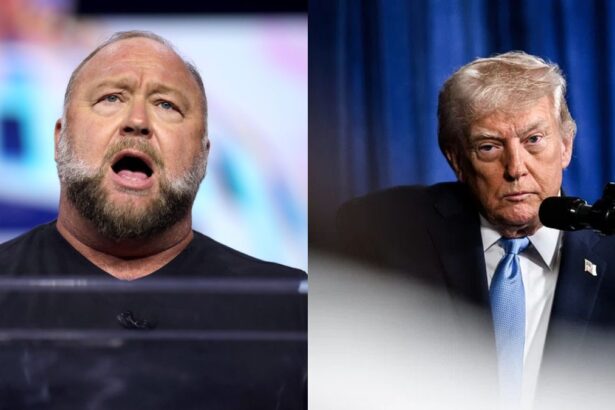 Alex Jones gets emotional as he warns about Trump’s health and declining cognitive state. (left- Flickr/ Gage Skidmore) and (right- rawpixel).