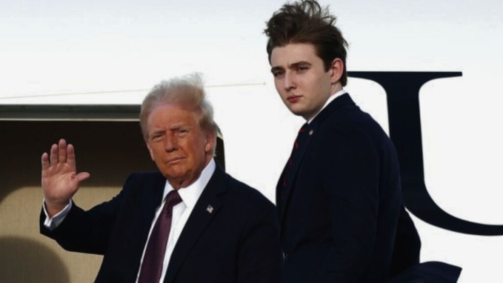 Barron Trump and President Donald Trump heading to the 2025 presidential inauguration ceremony