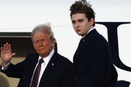 Barron Trump and President Donald Trump heading to the 2025 presidential inauguration ceremony
