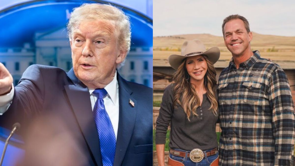 Donald Trump addresses reports about Kristi Noem’s husband’s latest controversy. (left- X/@WhiteHouse) and (right- Instagram/@sdbryonnoem).