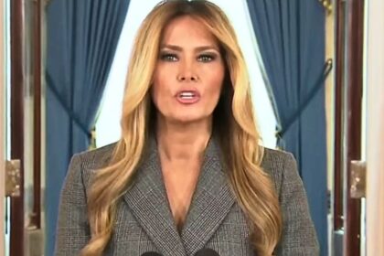 First lady Melania Trump delivers a statement at the White House addressing Epstein allegations