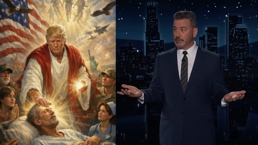 Jimmy Kimmel mocked Donald Trump's Truth Social Jesus image in a late night episode