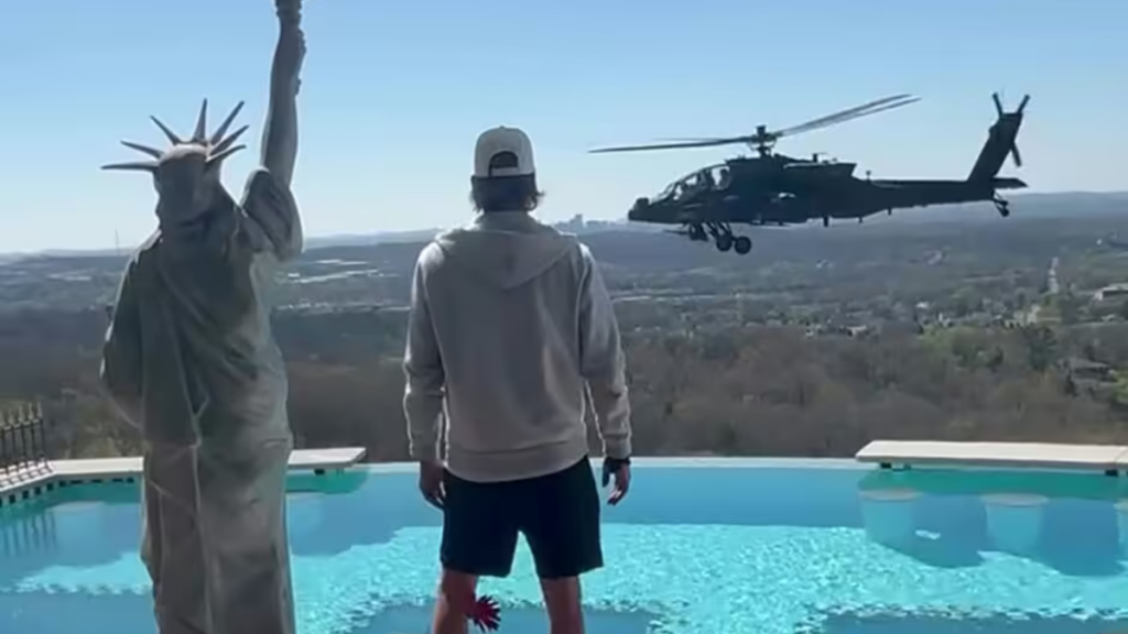 Kid Rock salute to Army helicopters sparks social media outrage over cost of flyover.