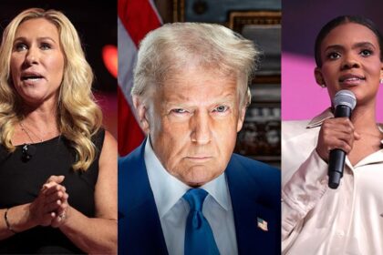 Marjorie Taylor Green, Alex Jones and Candace Owens respond to Donald Trump's rant about them. Image Credit: Wikimedia Commons | (L and R) Gage Skidmore ; (C) Daniel Torok)