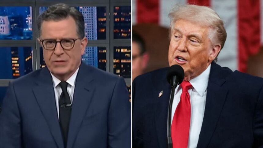 Stephen Colbert claimed Donald Trump was 'moonsplaining' while talking to Artemis II astronauts.