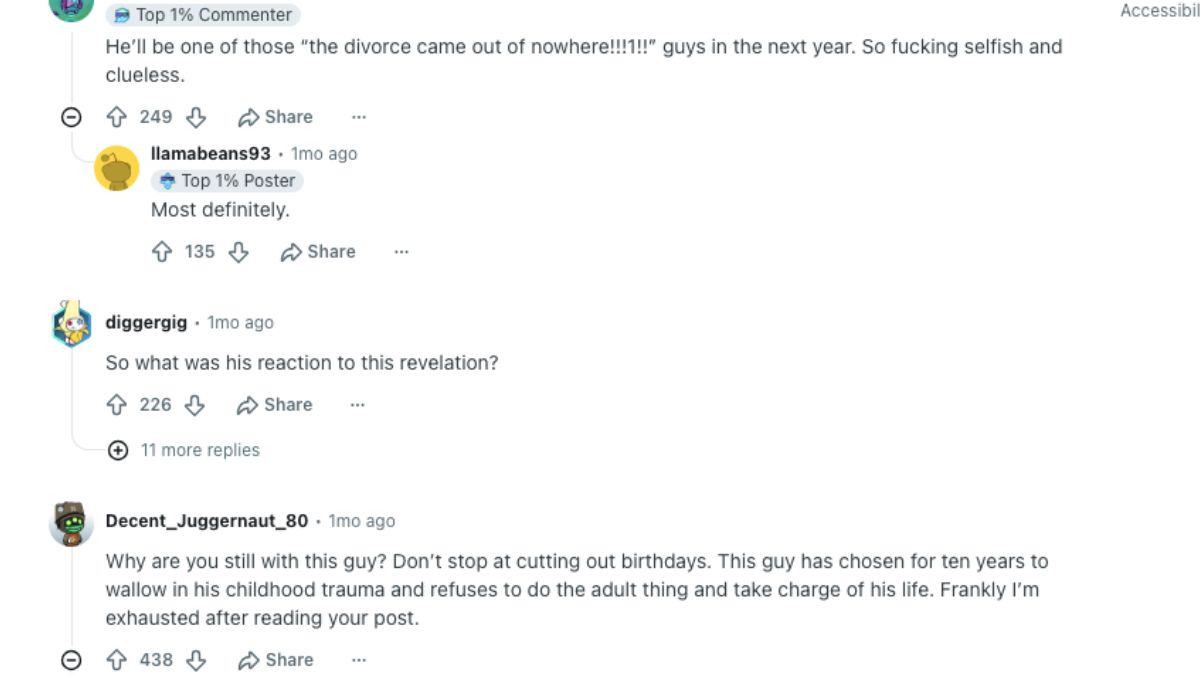 Reddit users called the miserable attitude of husband as grounds for divorce. Reddit users called this a reason for divorce.