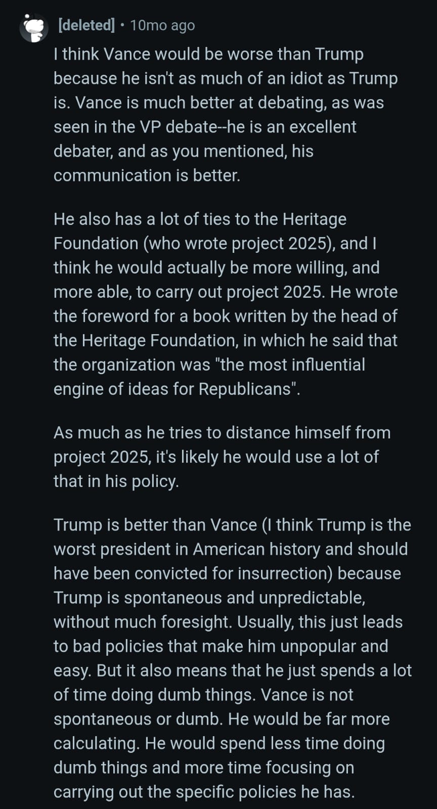 Reddit users debate whether JD Vance would make a better president than Donald Trump. (Image Credits: Reddit/ r/changemyview) Reddit users debate whether JD Vance would make a better president than Donald Trump. (Image Credits: Reddit/ r/changemyview)