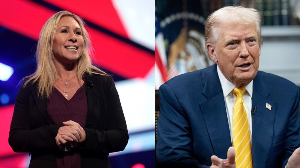 Marjorie Taylor Greene accuses Trump of extreme threat. (left- Flickr/ Gage Skidmore) and (right- Rawpixel).