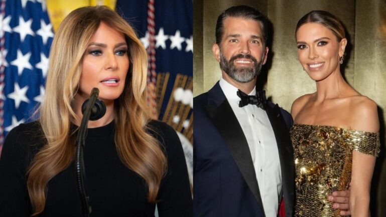 Melania Trump skips Trump Jr. wedding due to reported family tensions. (Image Credits-@FLOTUS/X and @bettinaanderson/Instagram)