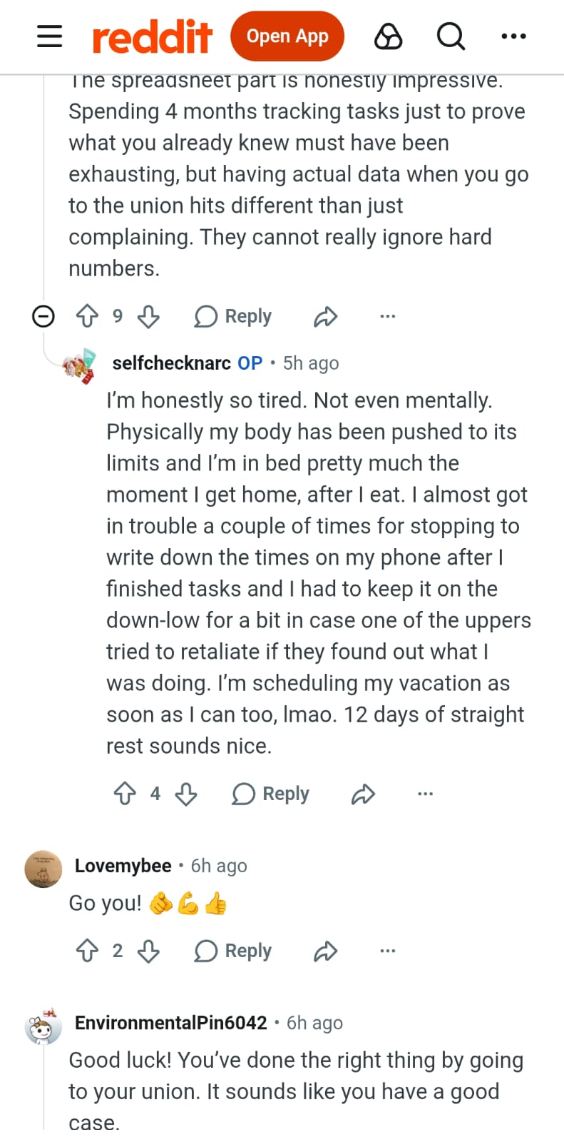 Reddit users commend the worker over their decision to document everything before complaining to the union reps. (Image Credit: Reddit/r/TrueOffMyChest)