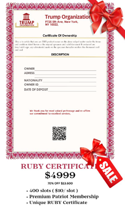"Ruby Certificate" fraudulently marketed and sold to victims across the U.S. (Image Credit: U.S. Attorney "Ruby Certificate" fraudulently marketed and sold to victims across the U.S. (Image Credit: U.S. Attorney
