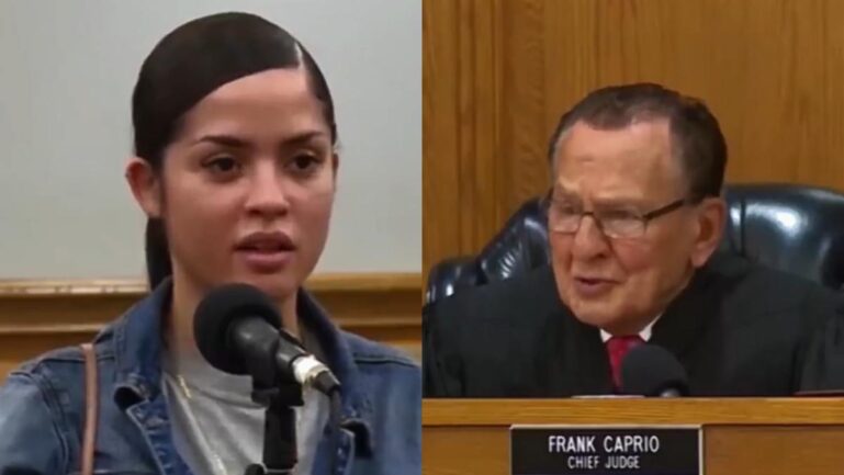 Sally speaks in Judge Frank Caprio’s courtroom during a traffic hearing that ended with her ticket dismissed. (Image Credits-@Frank Caprio/YouTube)