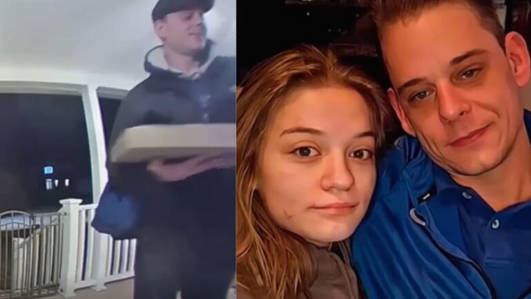 Grieving pizza delivery man surprised by toddler's hug