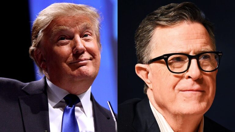 Donald Trump (L) boasted a two-week score of 38-0 and said that he 'took out' The Late Show host Stephen Colbert (R). (Image Credit: Gage Skidmore/ Wikimedia Commons (CC BY-SA 3.0); Philip Romano Photo/ Wikimedia Commons (CC BY-SA 4.0))