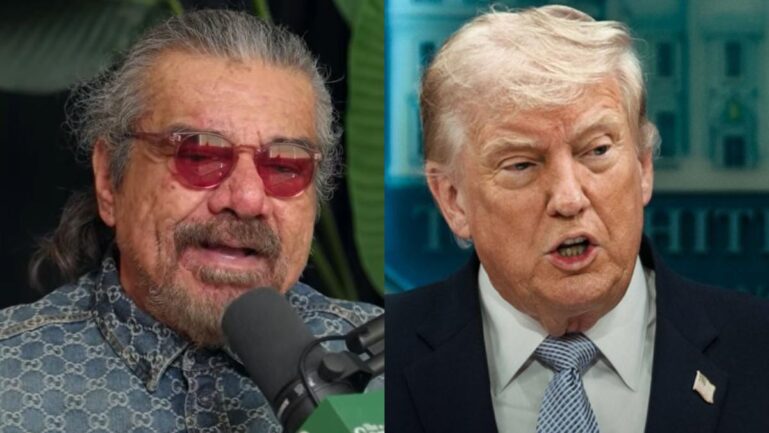 George Lopez on Trump joke and Secret Service visit. (Image Credits-The Big Podcast with Shaq/YouTube and @The White House/X)