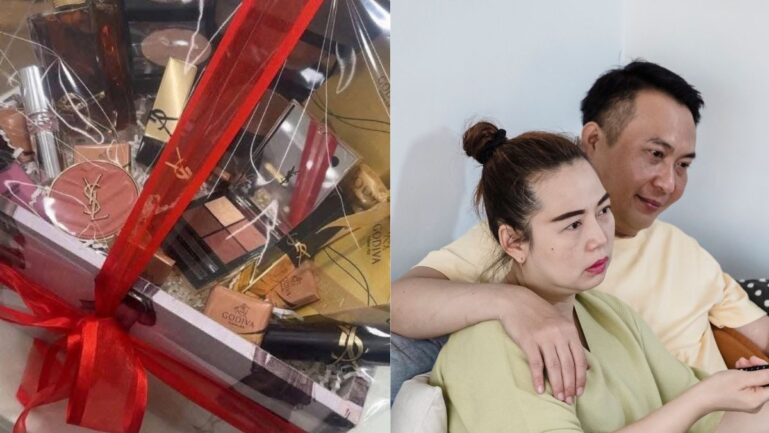 Internet side with wife after husband gives away luxury hamper to colleague
